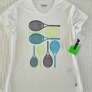NWT Girls PRINCE Tennis Shirt M 10 12 white green